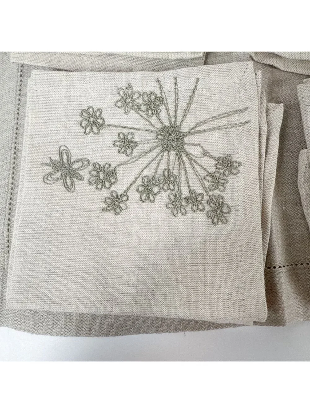 Crate and Barrel Grey Embroidered Spring Cocktail and Dinner Napkins set of 14